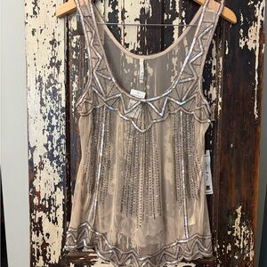Willow & Clay Ballet Sequin beaded Sheer Top. Size M. Nordstrom. NWT